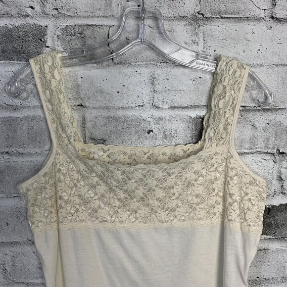 Vintage 90s Y2K Ivory Cotton Sheer Lace Square Neck Crop Tank Top Camisole - Picture 5 of 10
